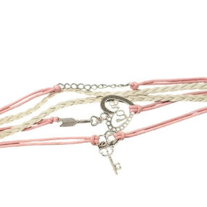 Love Key Charm Faux Leather Multi-layered Bracelet
